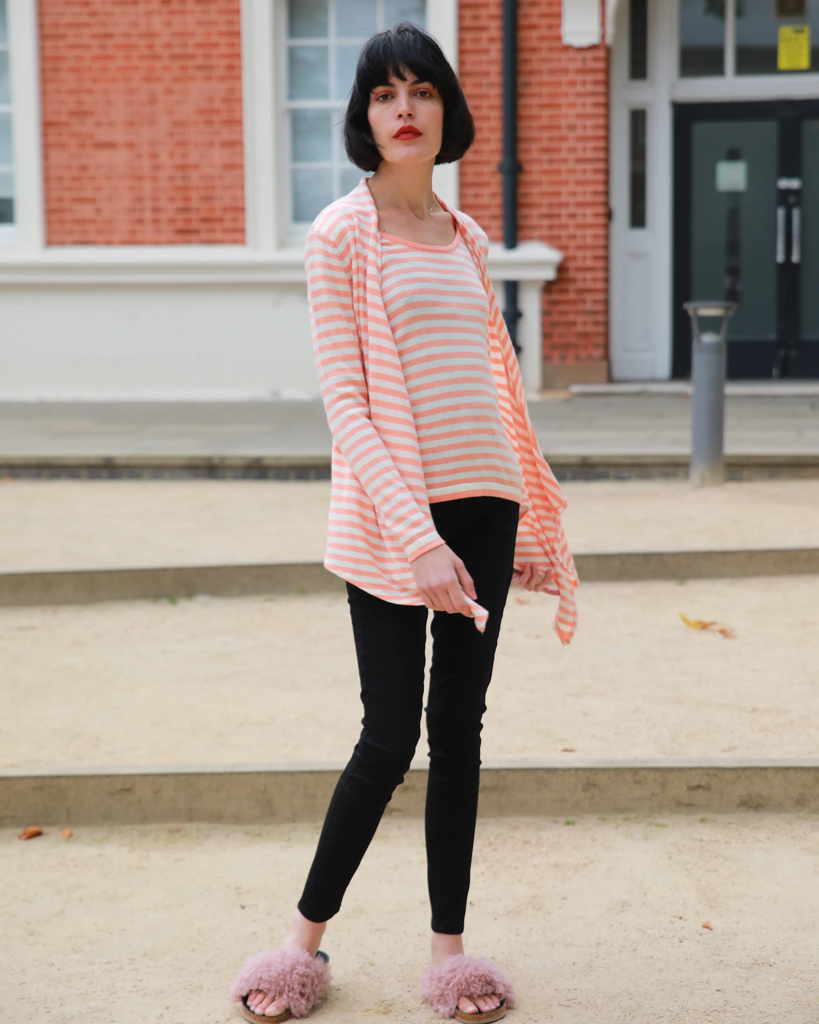 Stripe Print Waterfall Draped Jumper