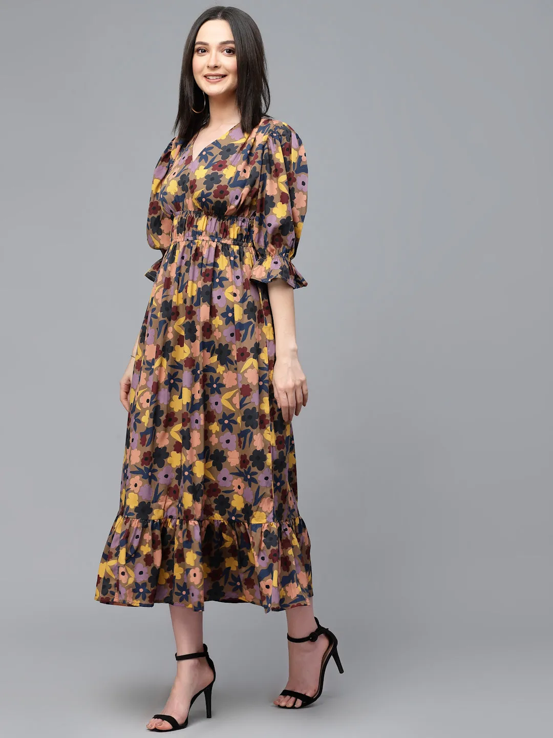 Style Quotient Women Multi Floral  Printed Polyester Regular Smart Casual Dress
