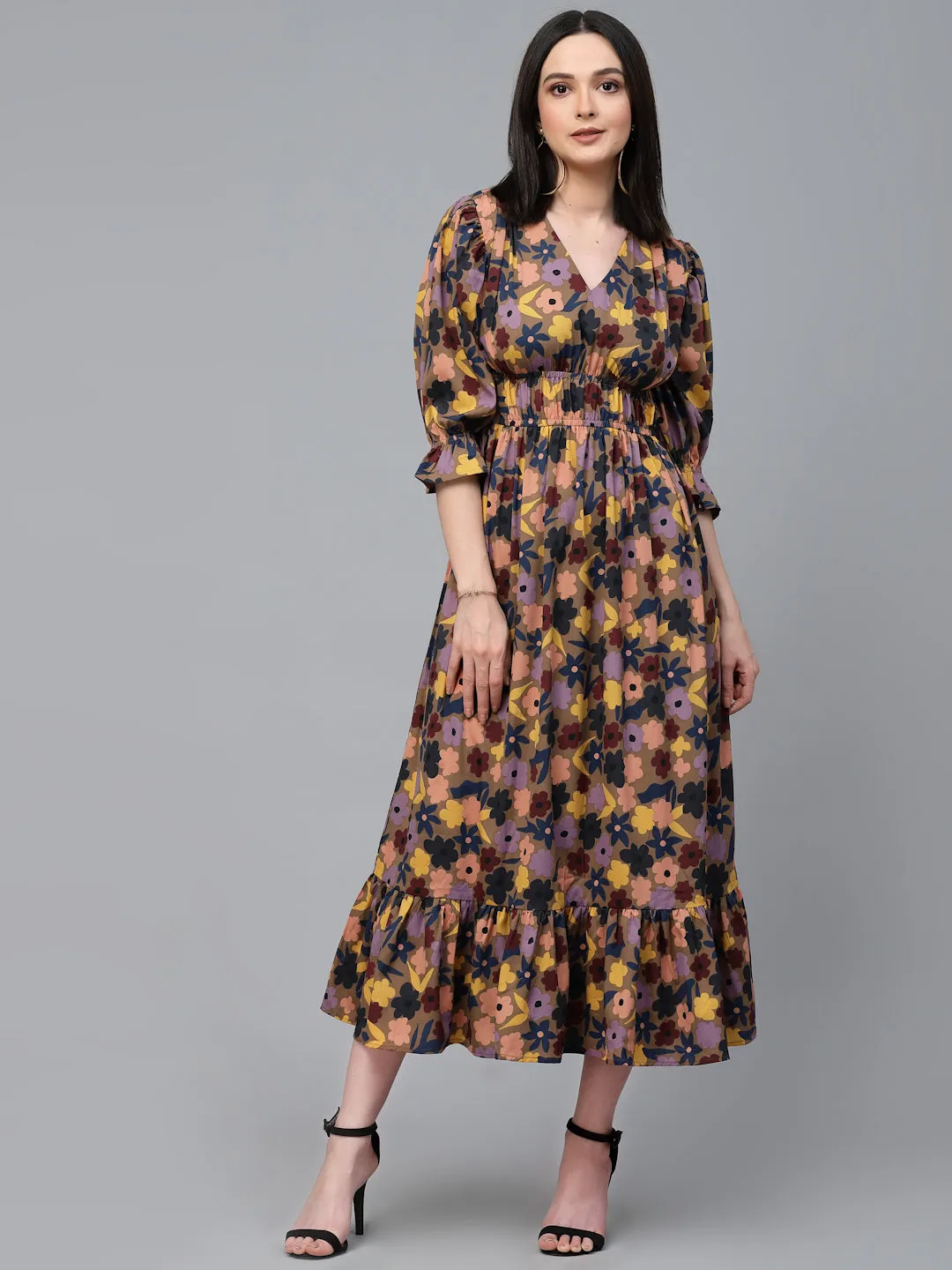 Style Quotient Women Multi Floral  Printed Polyester Regular Smart Casual Dress