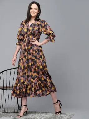 Style Quotient Women Multi Floral  Printed Polyester Regular Smart Casual Dress