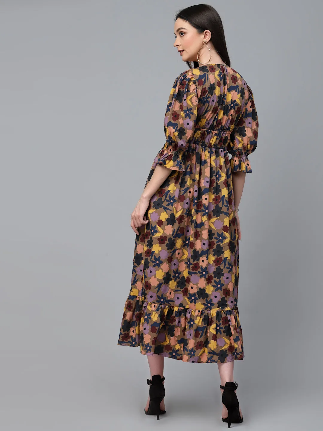 Style Quotient Women Multi Floral  Printed Polyester Regular Smart Casual Dress