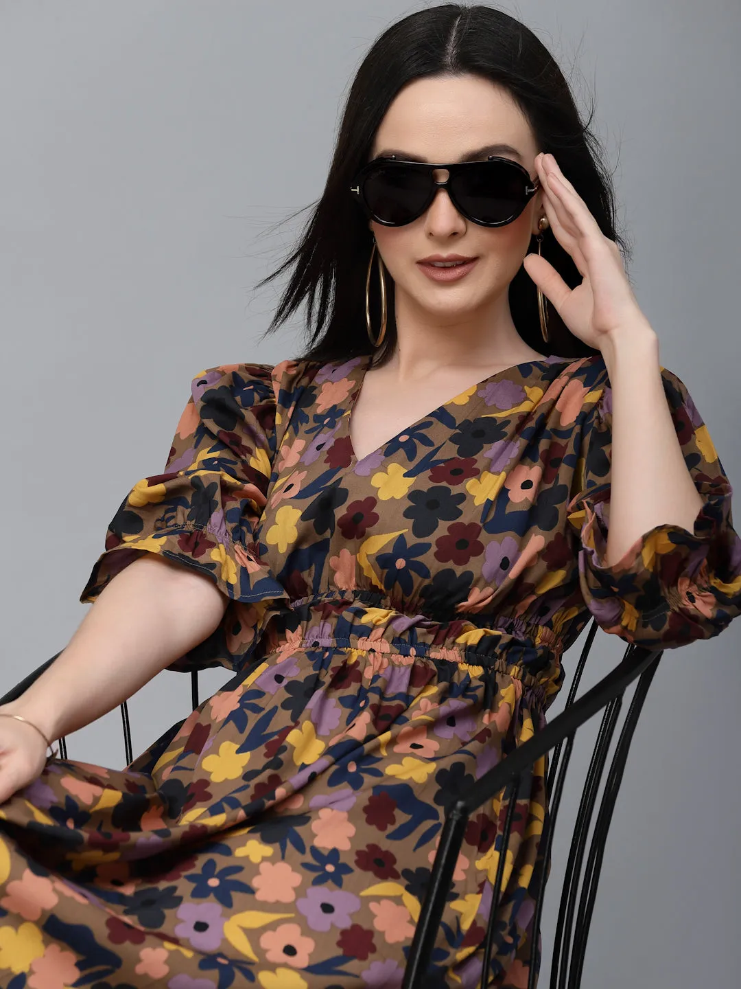 Style Quotient Women Multi Floral  Printed Polyester Regular Smart Casual Dress