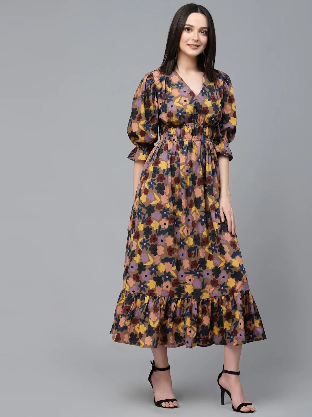 Style Quotient Women Multi Floral  Printed Polyester Regular Smart Casual Dress