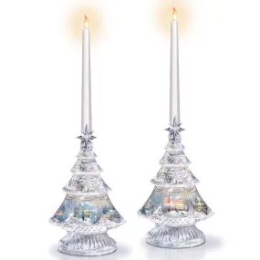 The Bradford Exchange 'Crystal Glow' Illuminated Crystal Candleholders with Flameless Candles Victorian Holiday Tree Artwork Unique Christmas Decoration - Set of 2 by Thomas Kinkade 11.25-inches