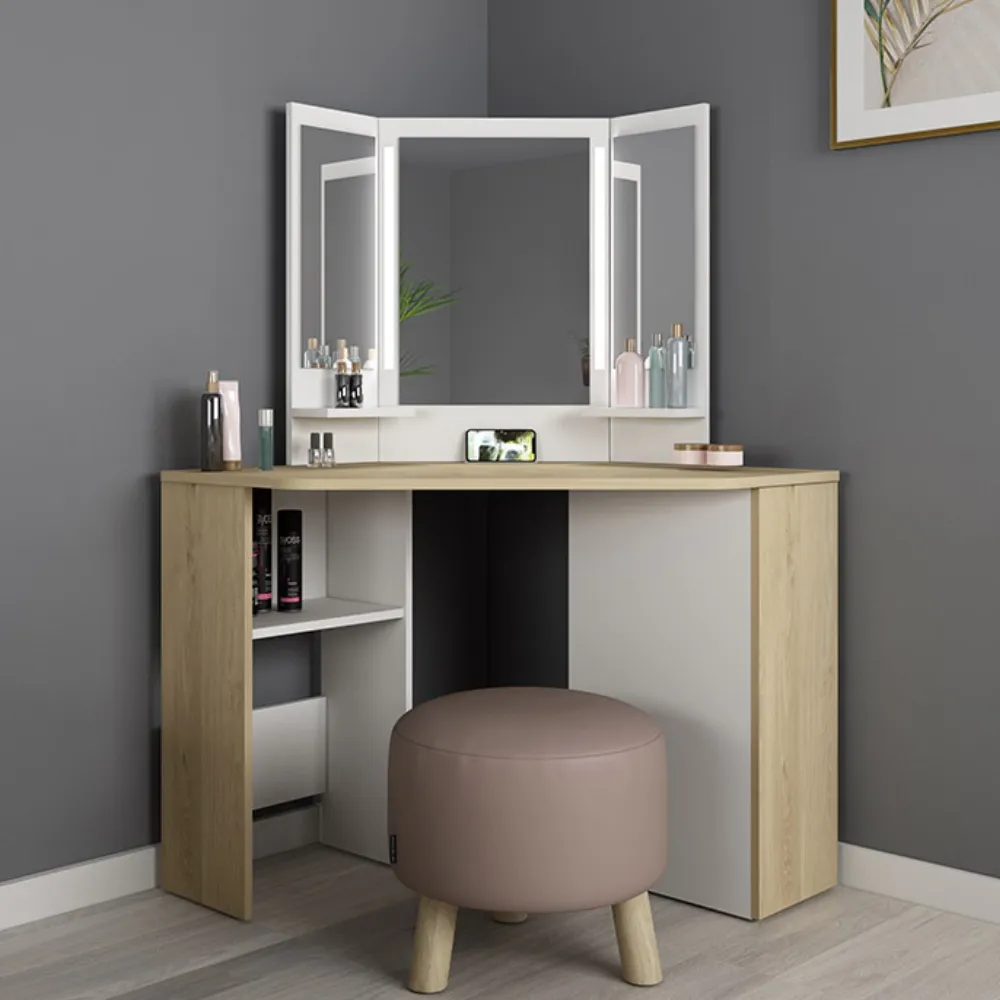 Trasman Vanity Chic Desk in White/ Oak