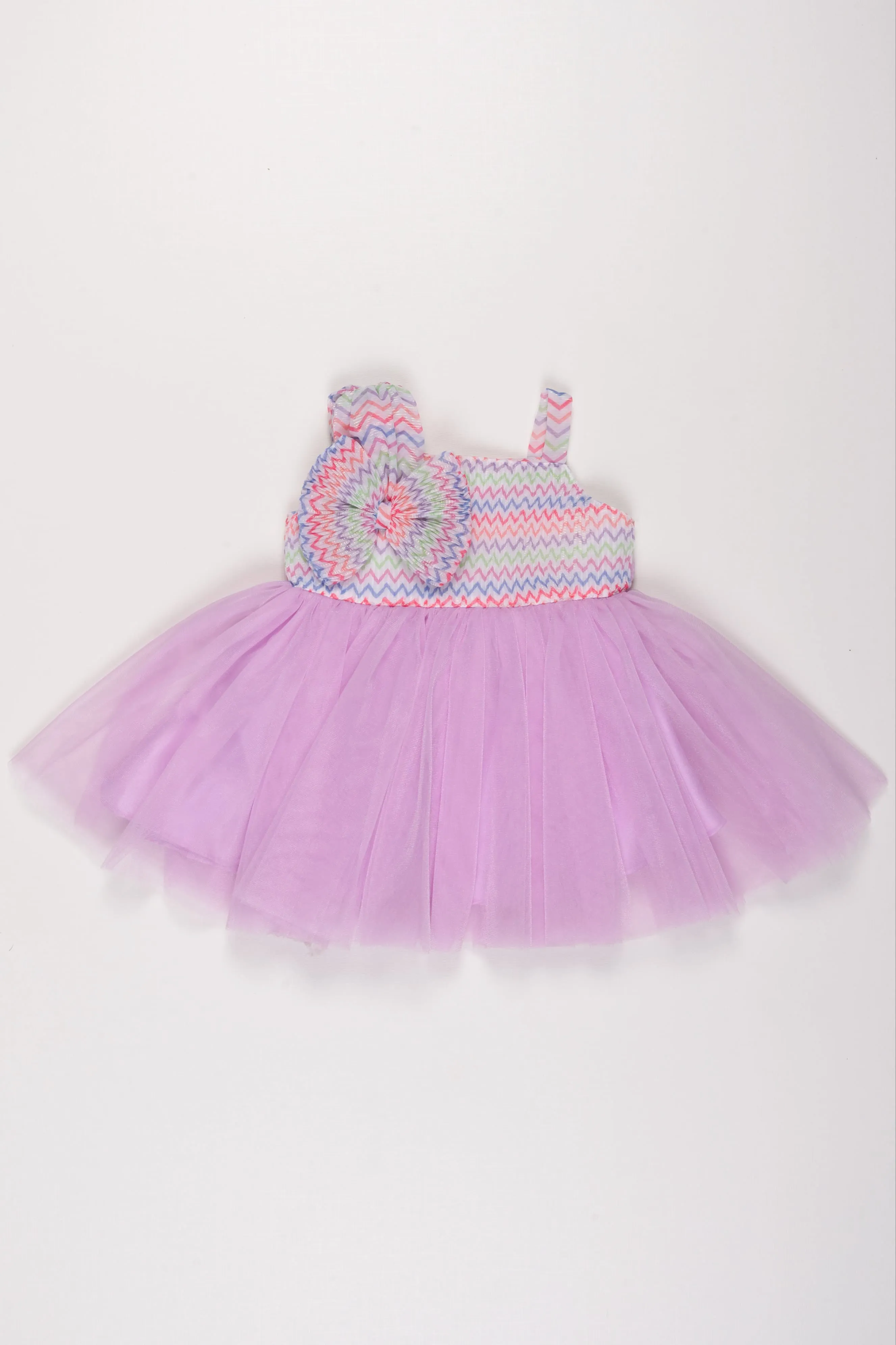 Vibrant Chevron Knit and Purple Tulle Dress for Girls