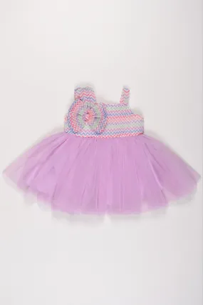 Vibrant Chevron Knit and Purple Tulle Dress for Girls