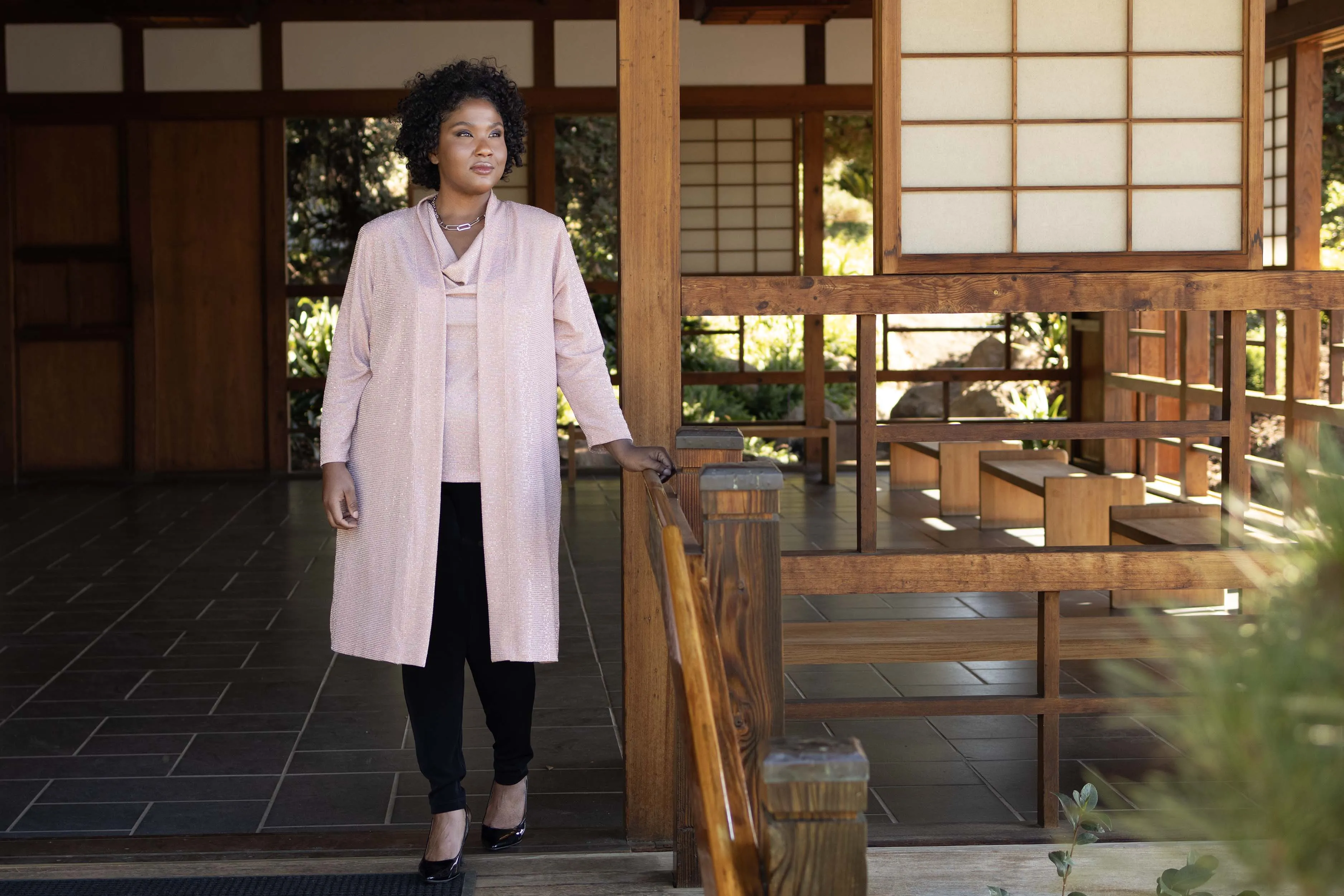 Vikki Vi Jersey Disco Ball Long Sleeve Kimono Duster