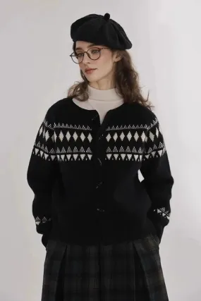 Vintage Cotton Blend Fair Isle Toggle Cardigan Sweater