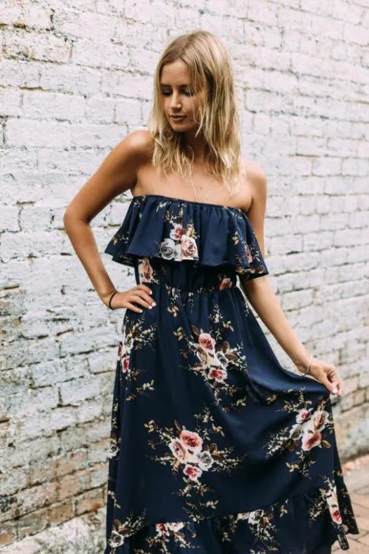Vintage Floral Print Maxi Dress