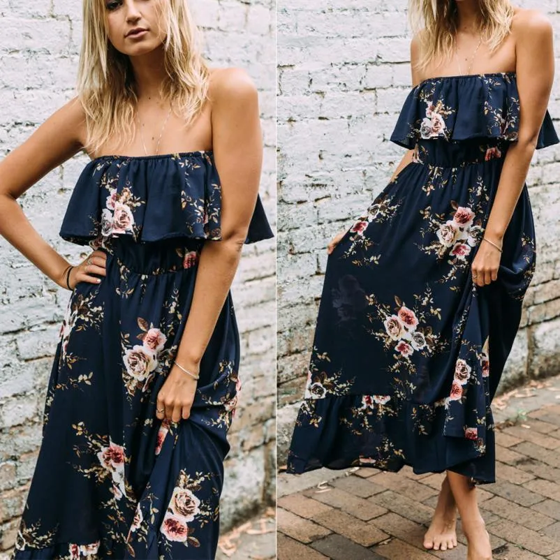 Vintage Floral Print Maxi Dress