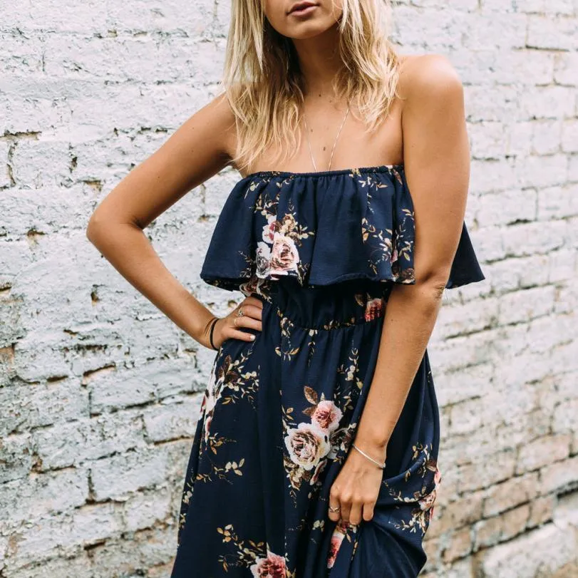 Vintage Floral Print Maxi Dress