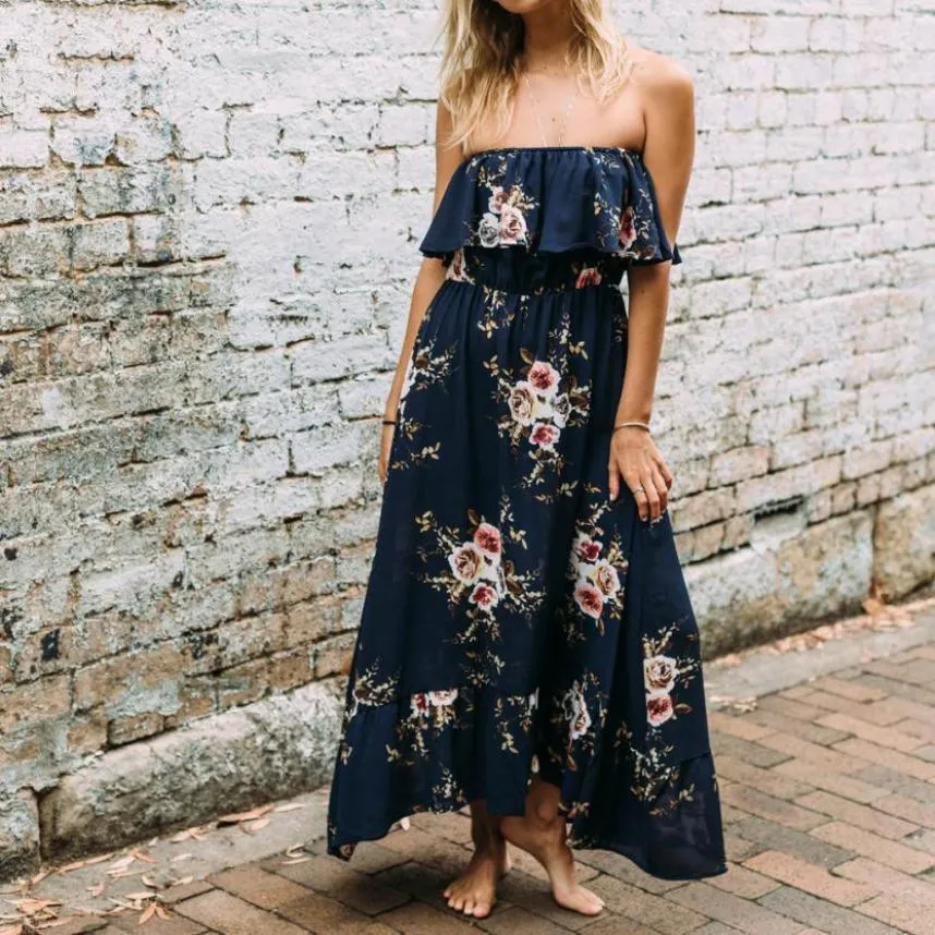 Vintage Floral Print Maxi Dress