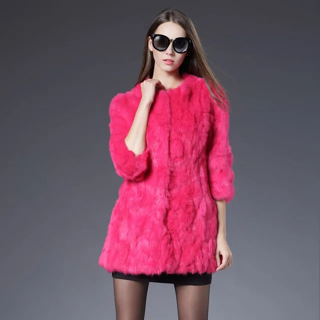 Women Real Rabbit Fur Coat Jackets Genuine Fur Coat Womens Fashion Outwear High Quality Winter Autumn Natural Rabbit Fur Coats
