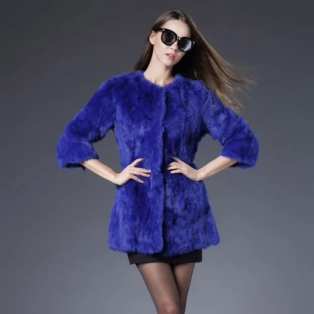 Women Real Rabbit Fur Coat Jackets Genuine Fur Coat Womens Fashion Outwear High Quality Winter Autumn Natural Rabbit Fur Coats