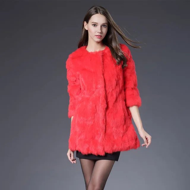 Women Real Rabbit Fur Coat Jackets Genuine Fur Coat Womens Fashion Outwear High Quality Winter Autumn Natural Rabbit Fur Coats
