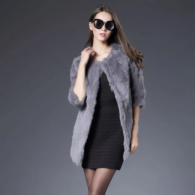 Women Real Rabbit Fur Coat Jackets Genuine Fur Coat Womens Fashion Outwear High Quality Winter Autumn Natural Rabbit Fur Coats