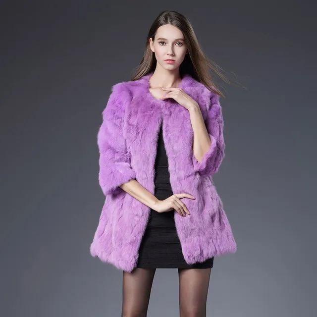 Women Real Rabbit Fur Coat Jackets Genuine Fur Coat Womens Fashion Outwear High Quality Winter Autumn Natural Rabbit Fur Coats