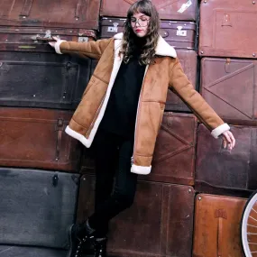 Women's Winter Casual Faux Sheepskin Coat With Zippers