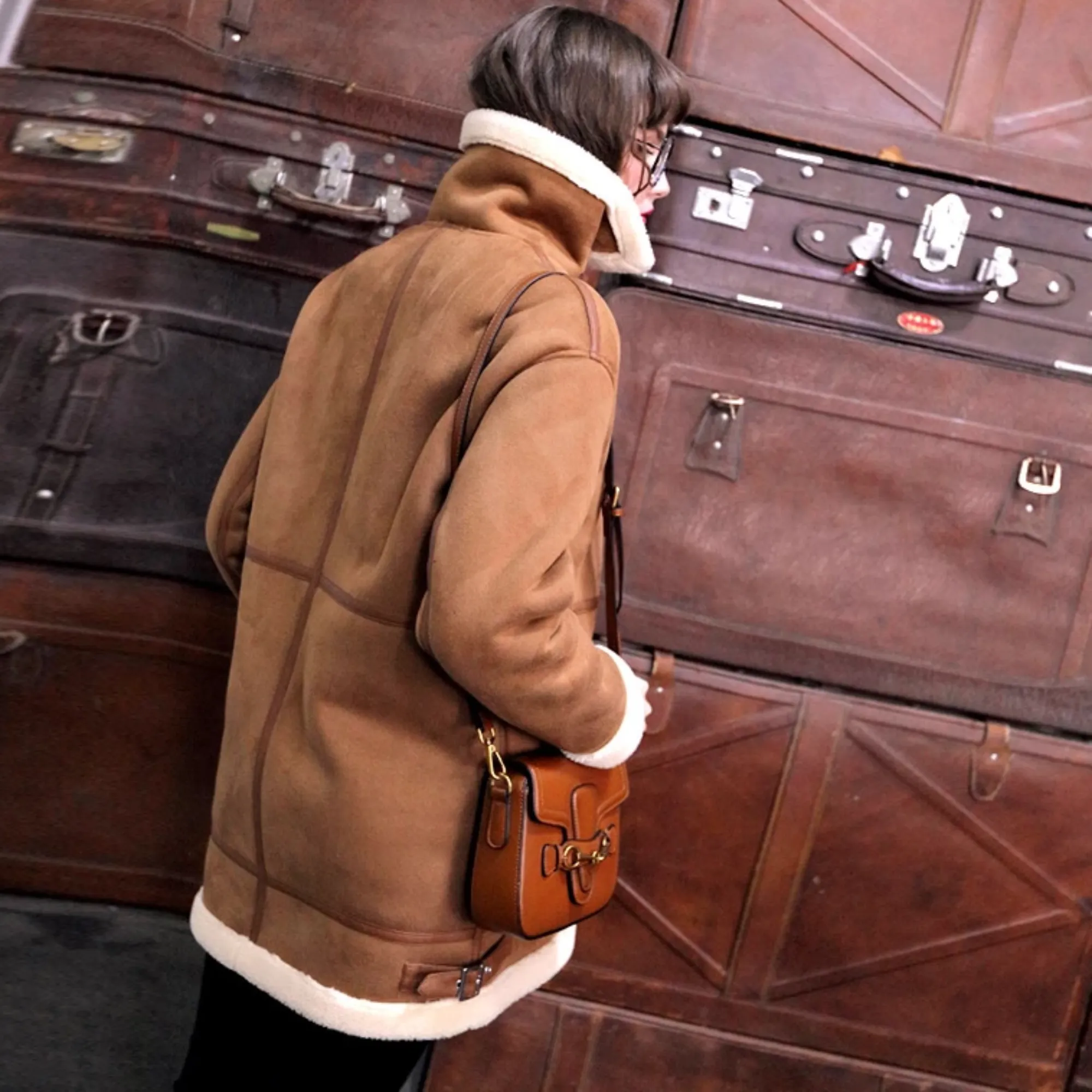 Women's Winter Casual Faux Sheepskin Coat With Zippers