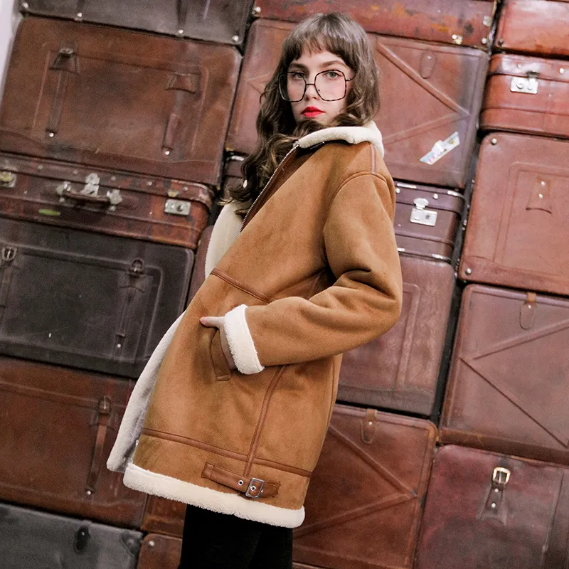 Women's Winter Casual Faux Sheepskin Coat With Zippers