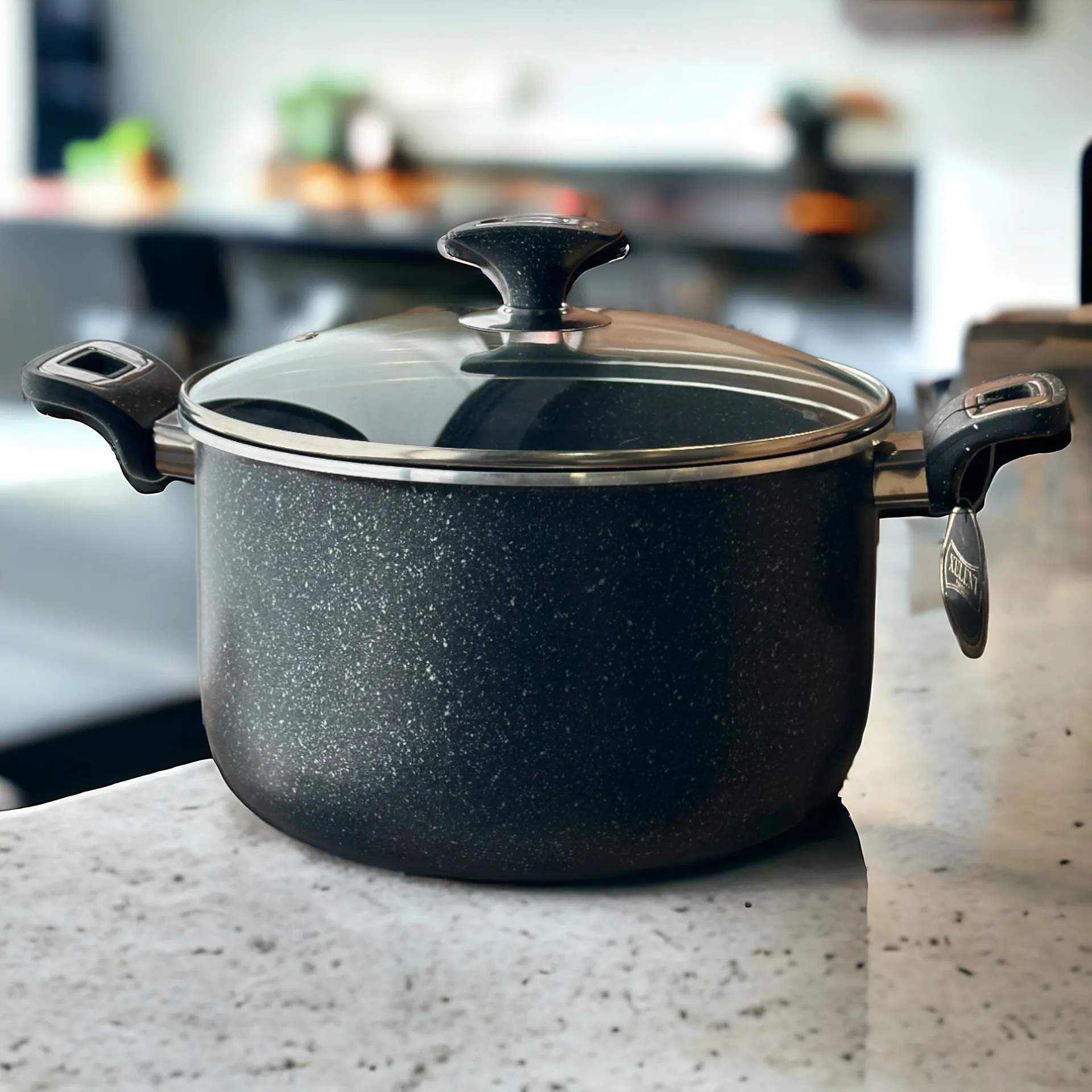 XELENT Marble Coated Casserole (22cm)-Black